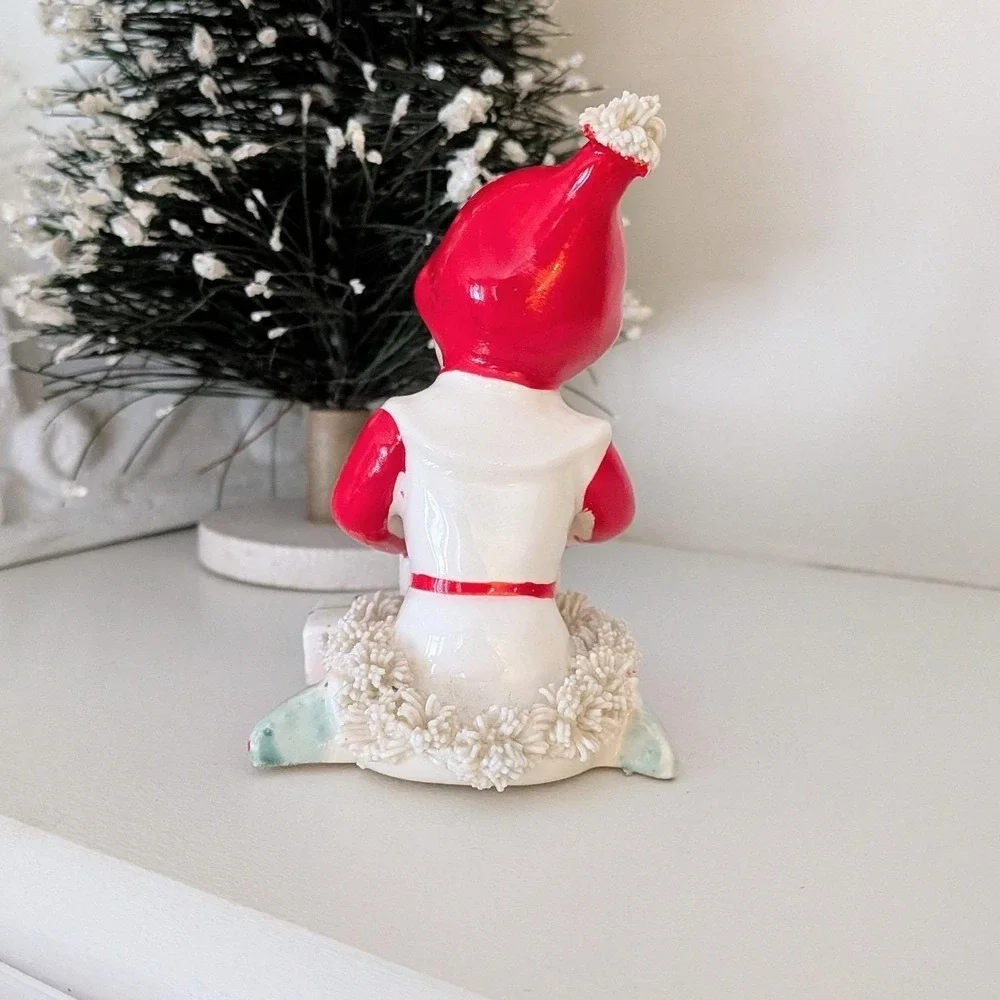 Vintage Napco Christmas‎ Pixie Elf Ceramic Figurine Wrapping Gifts Japan Kitsch